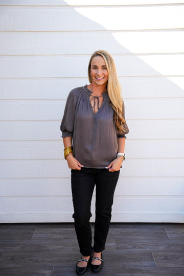 Charcoal Tie Front Top