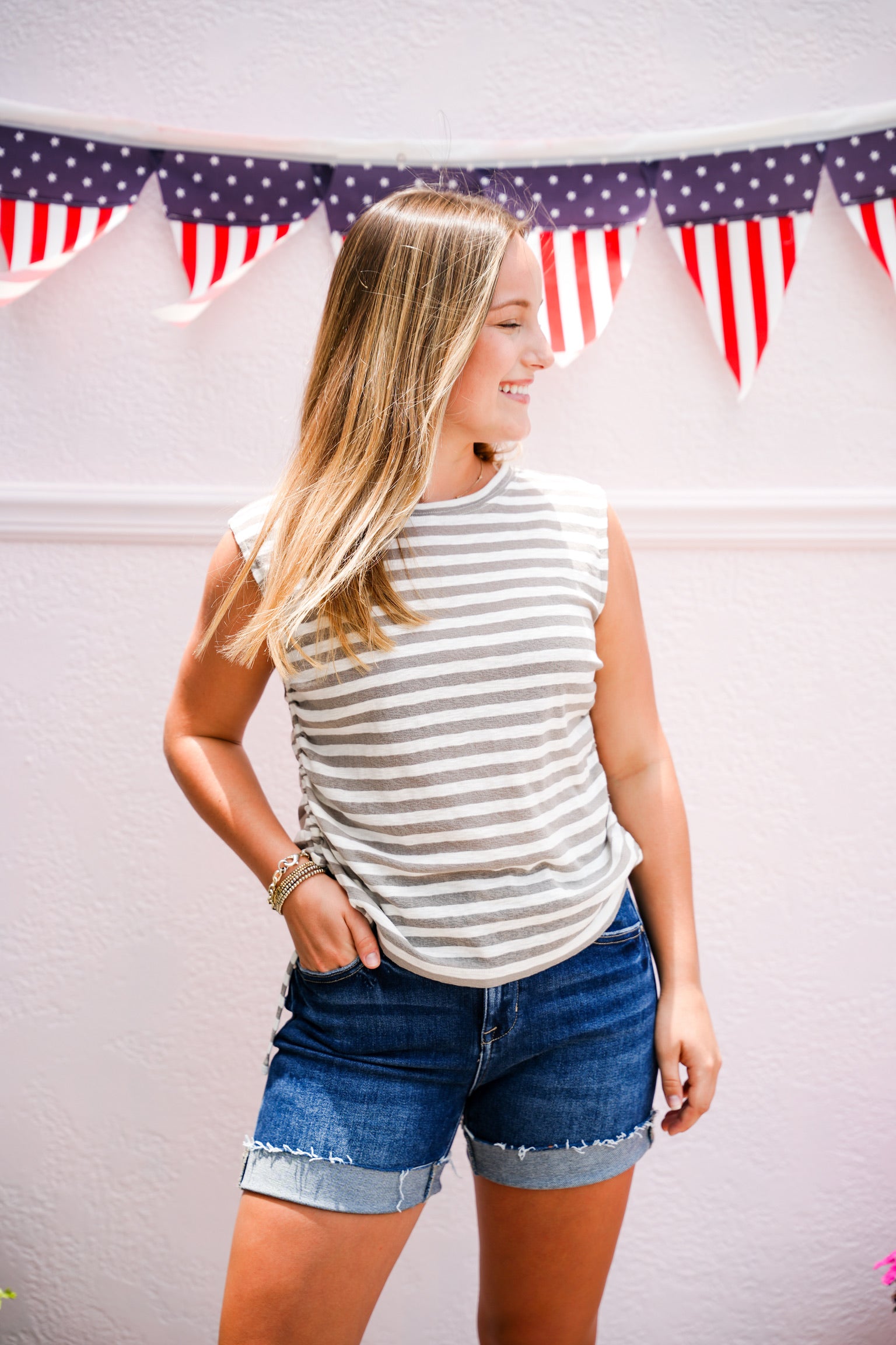 Slub Striped Top - Grey - Southern Belle Boutique