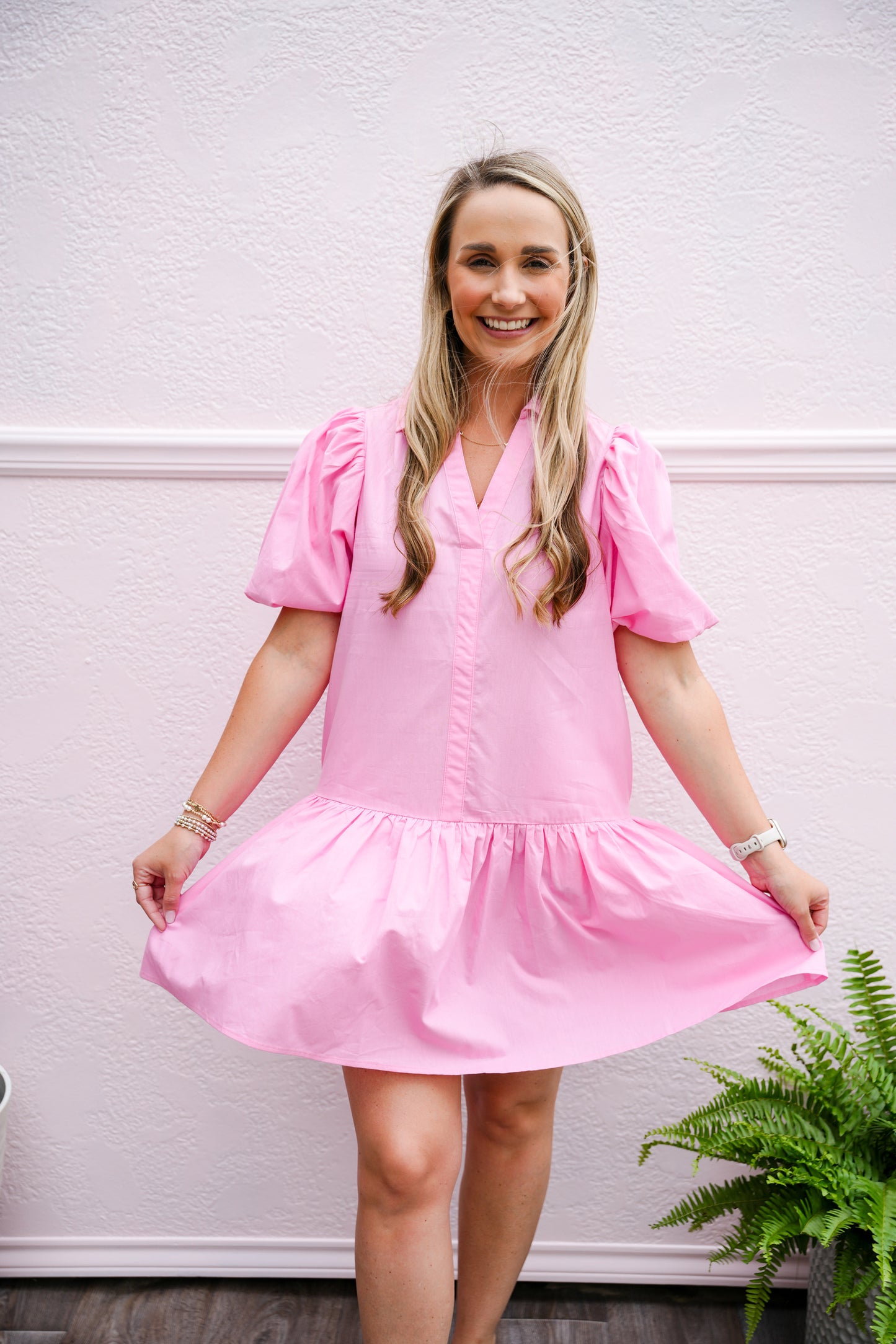 Collared Tiered Mini Dress - Pink - Southern Belle Boutique