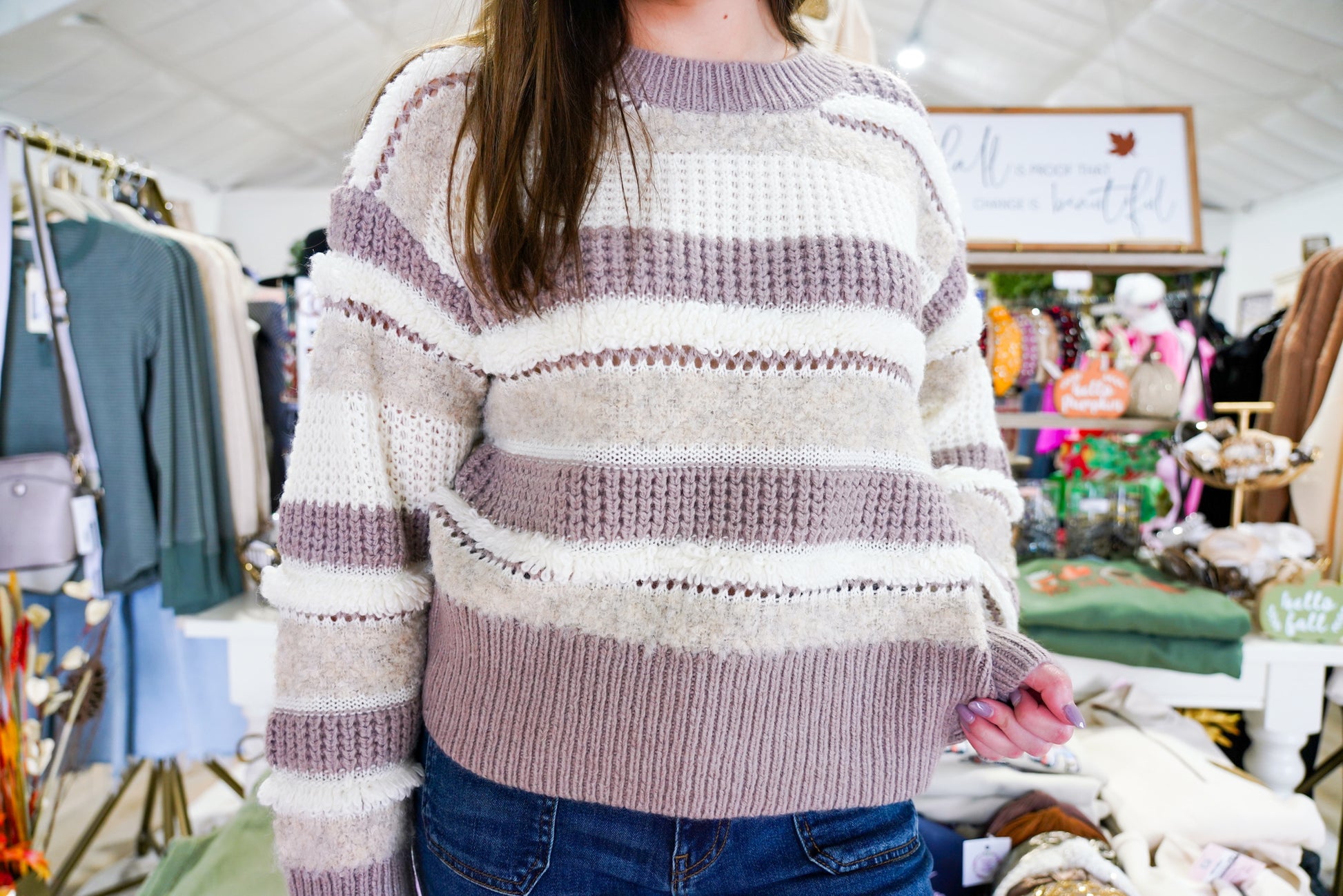 Georgina Sweater - Ash Violet Stripes - Southern Belle Boutique