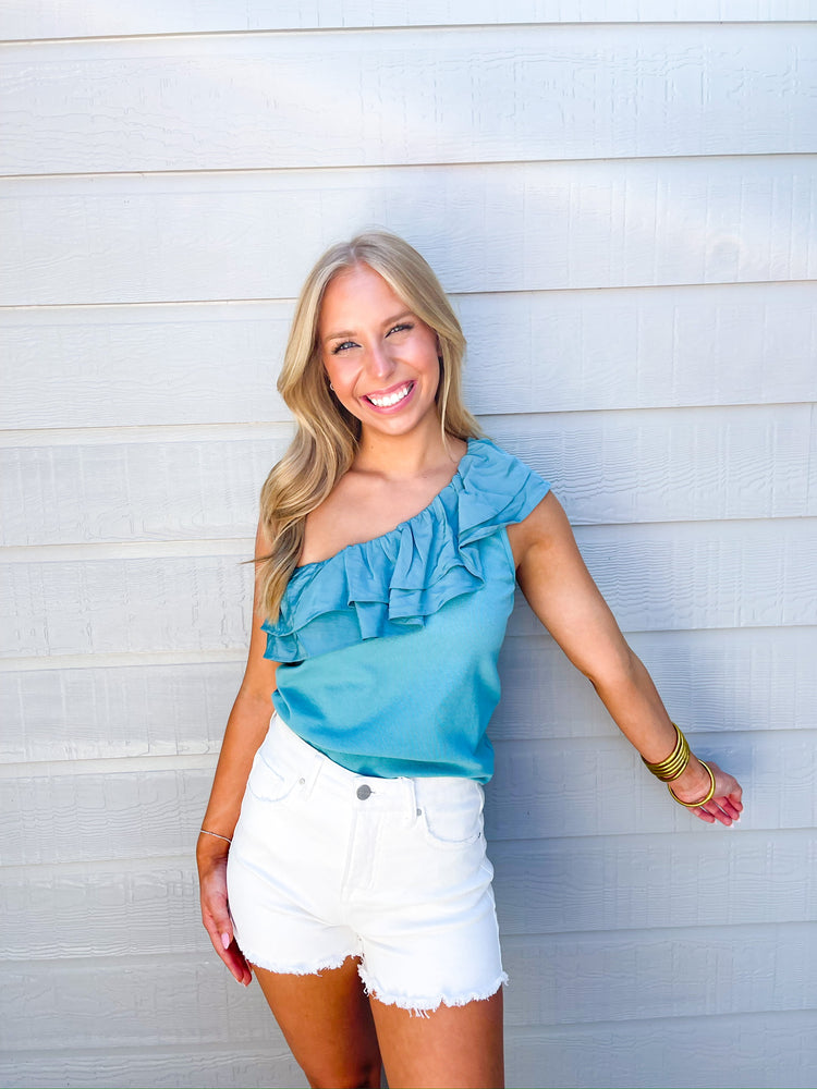 Teal One Shoulder Top - Southern Belle Boutique