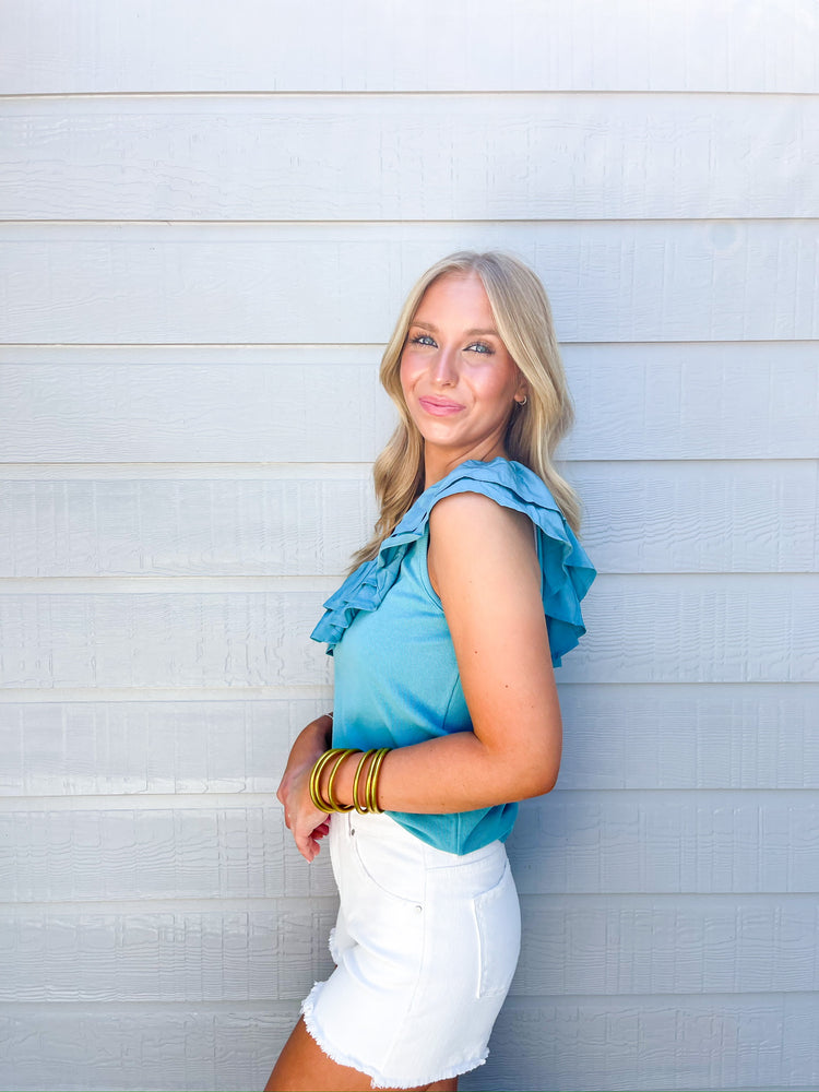 Teal One Shoulder Top - Southern Belle Boutique