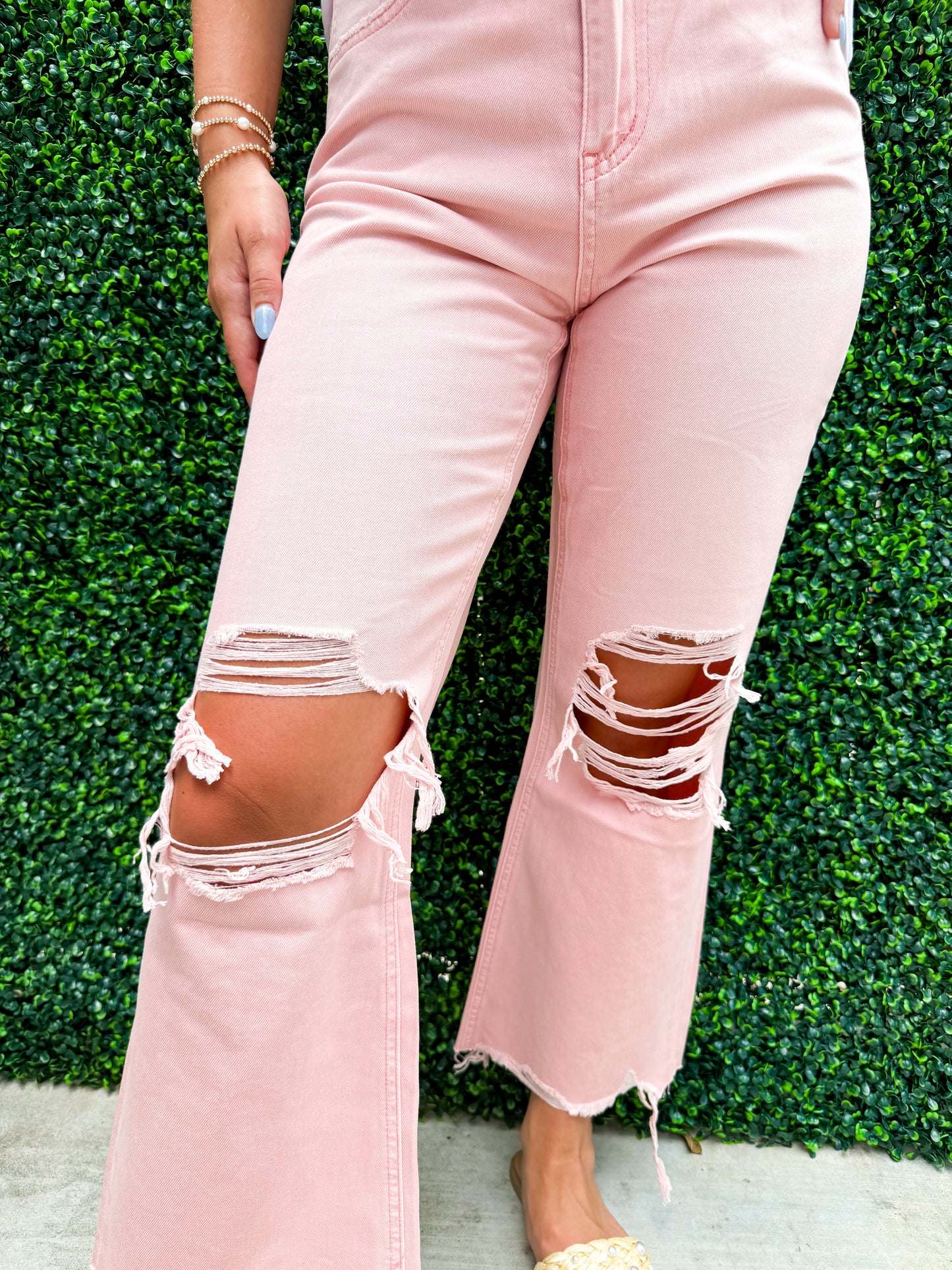 90's Vintage Crop Flare Jean - Powder Pink - Southern Belle Boutique