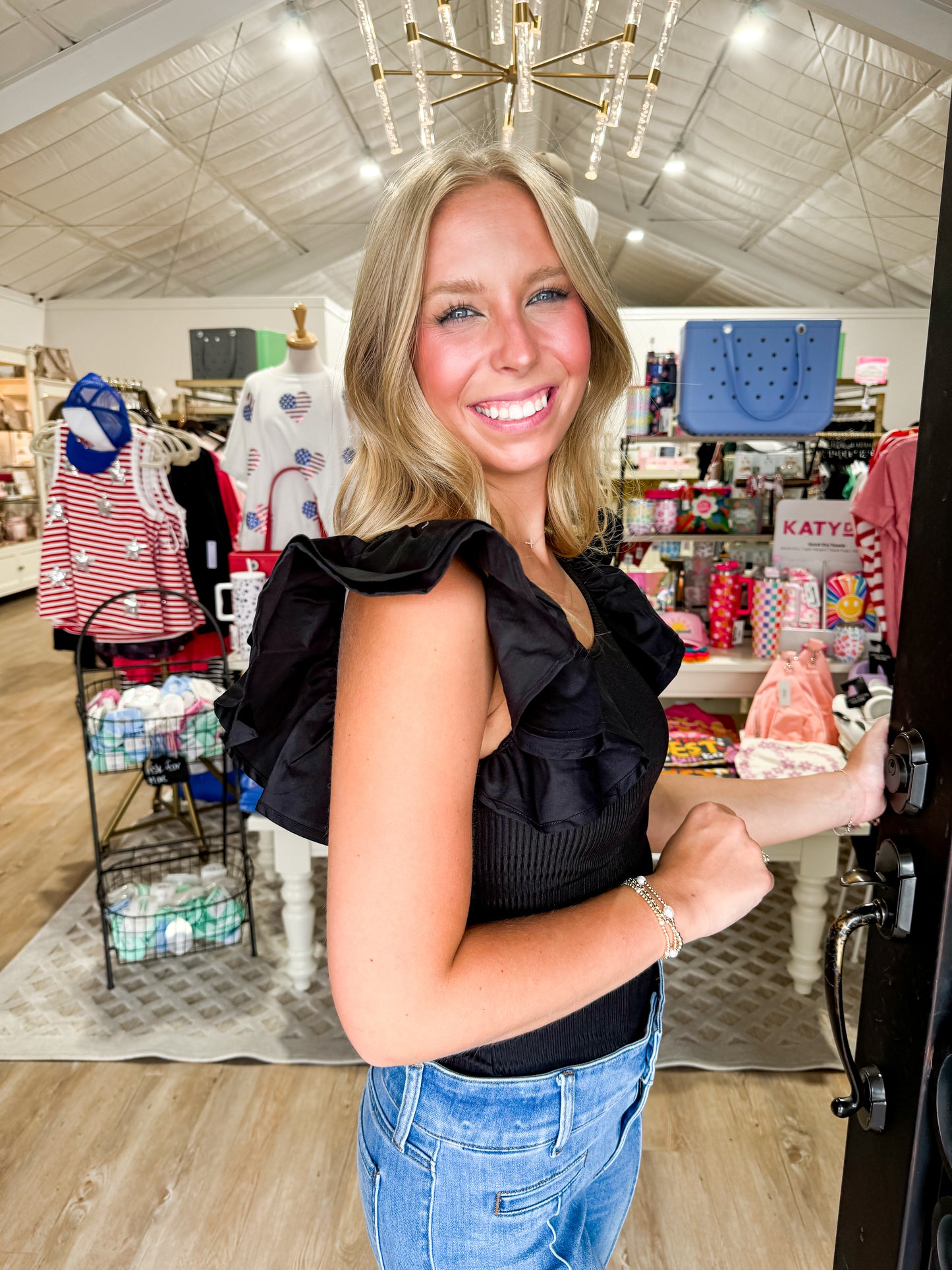 Black Ruffle Sleeve Bodysuit - Southern Belle Boutique