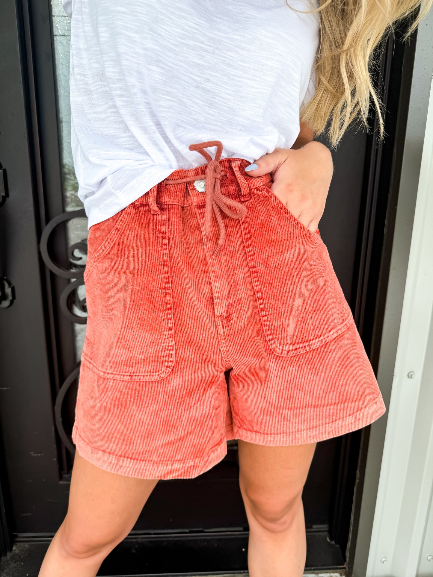 Rust Corduroy Shorts - Southern Belle Boutique