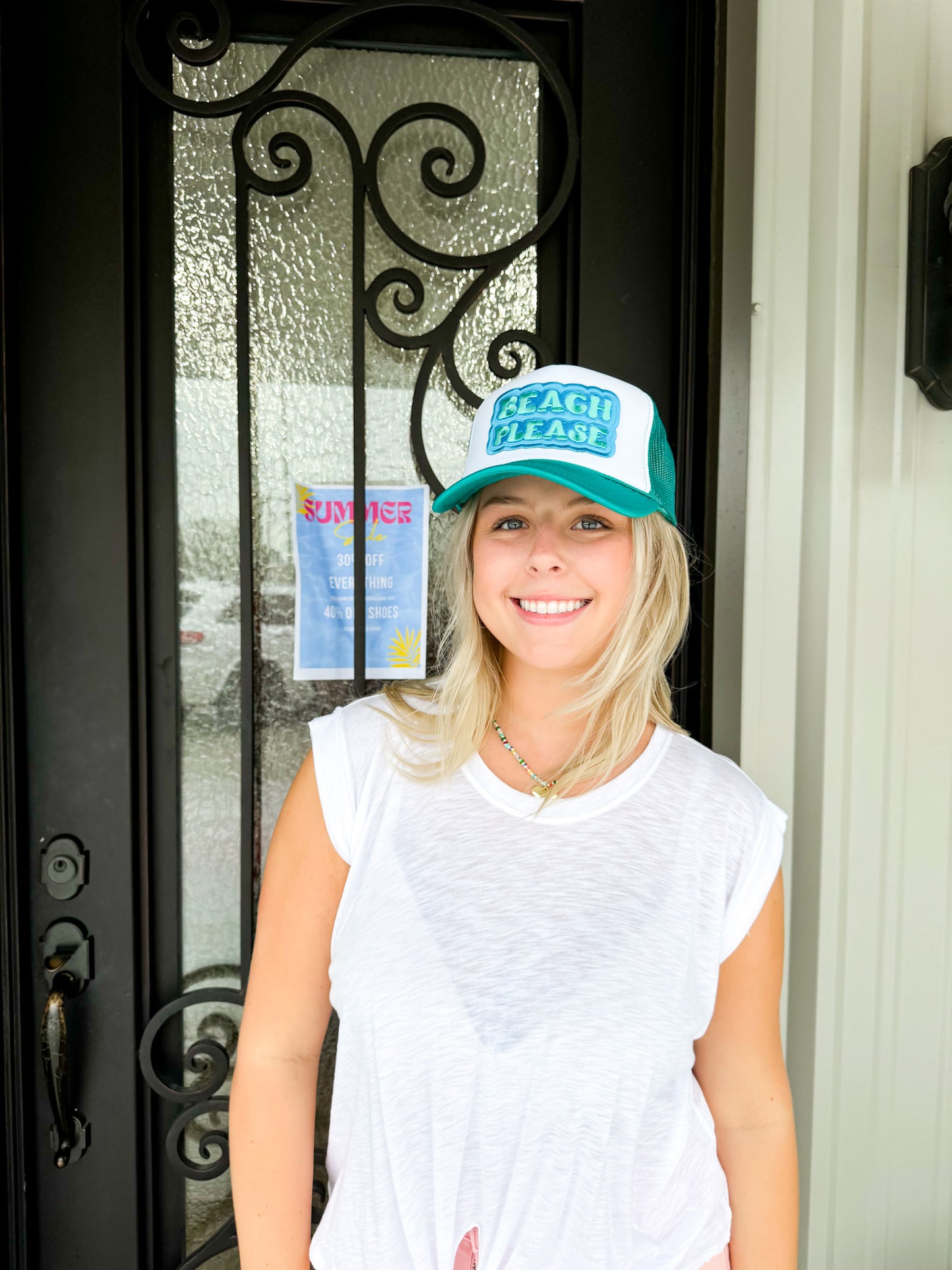 Beach Please Teal Trucker Hat - Southern Belle Boutique