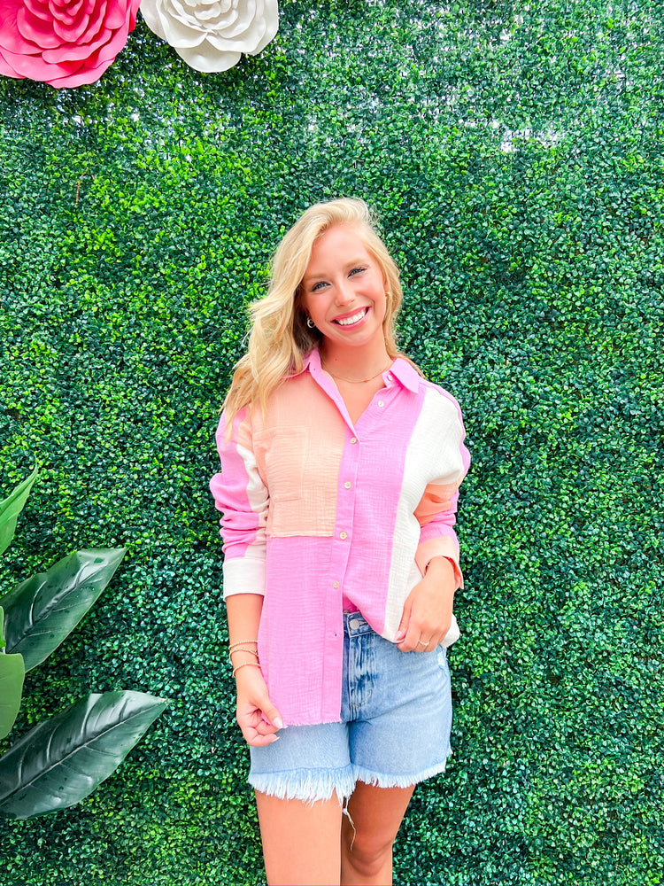 Pink Mix Color Block Shirt - Southern Belle Boutique