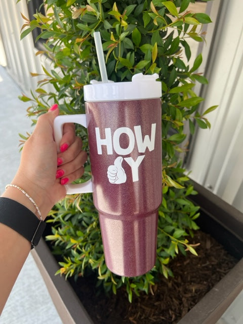 Howdy Maroon Tumbler Glitter - Southern Belle Boutique
