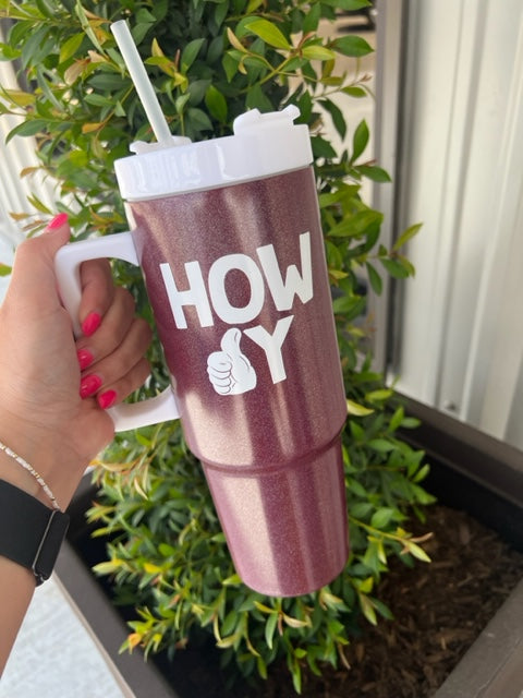 Howdy Maroon Tumbler Glitter - Southern Belle Boutique