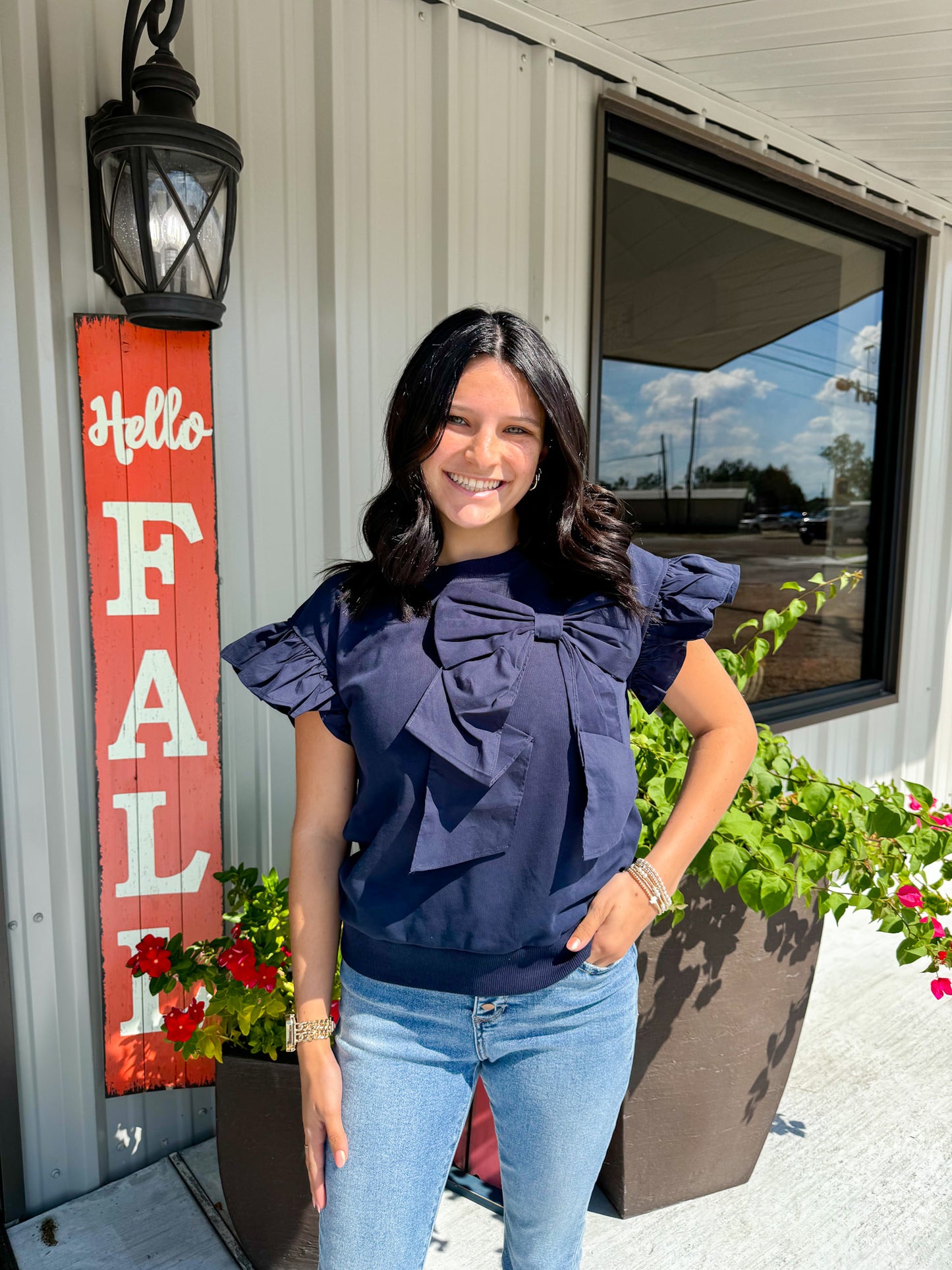 Navy Bow Top - Southern Belle Boutique
