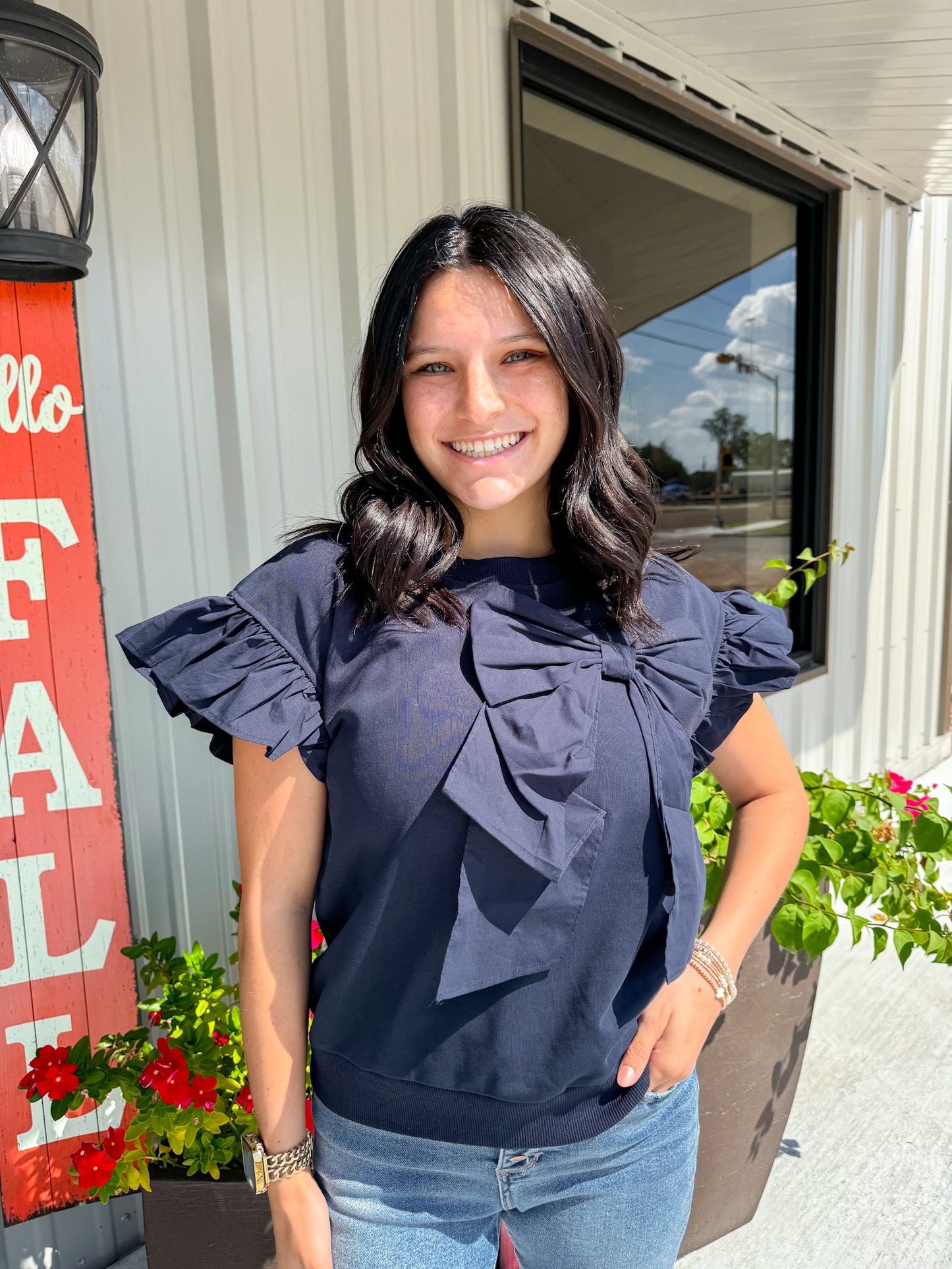 Navy Bow Top - Southern Belle Boutique