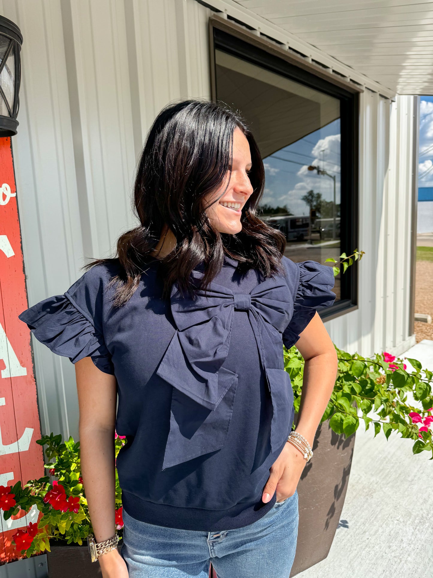 Navy Bow Top - Southern Belle Boutique