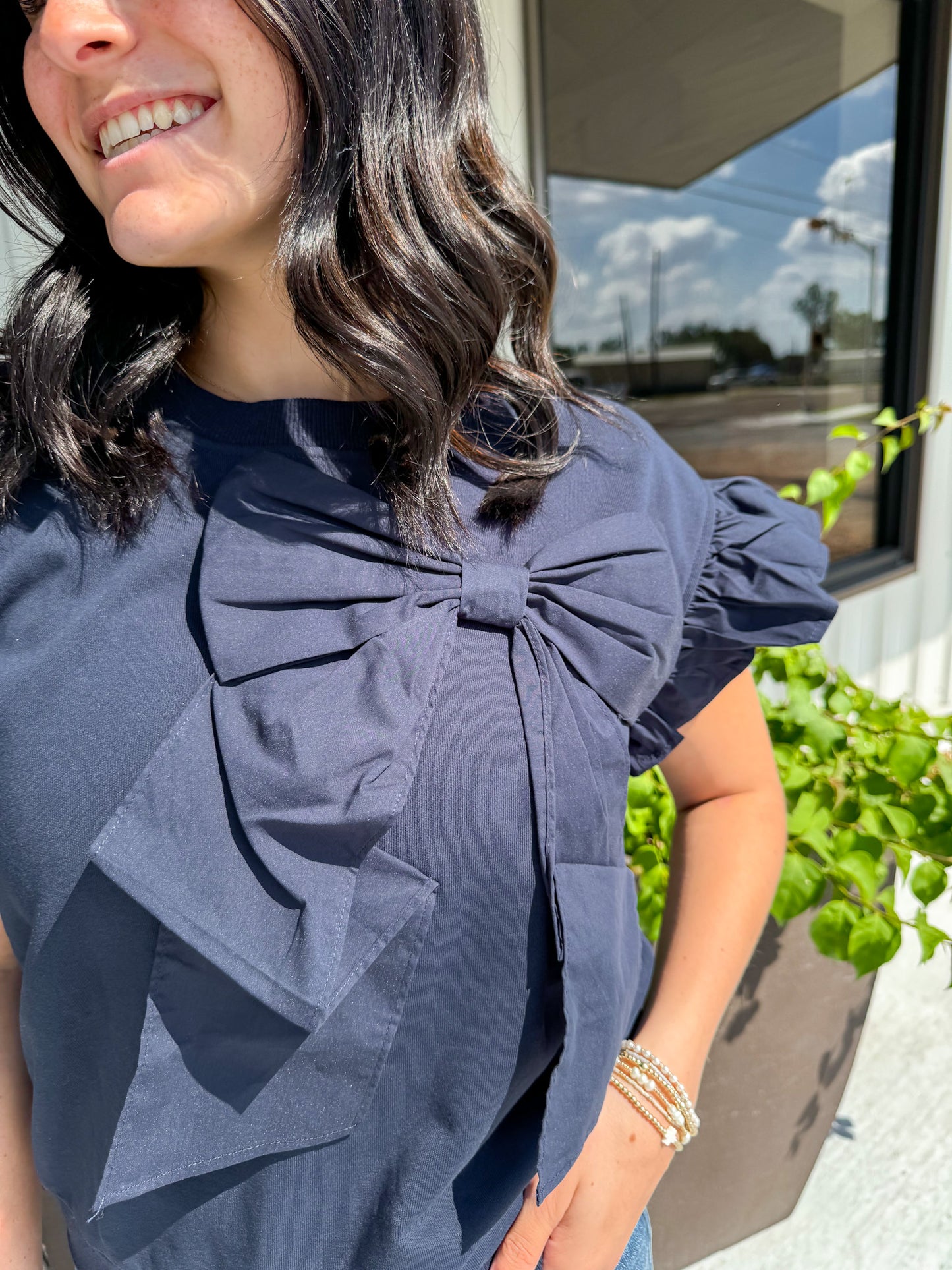 Navy Bow Top - Southern Belle Boutique