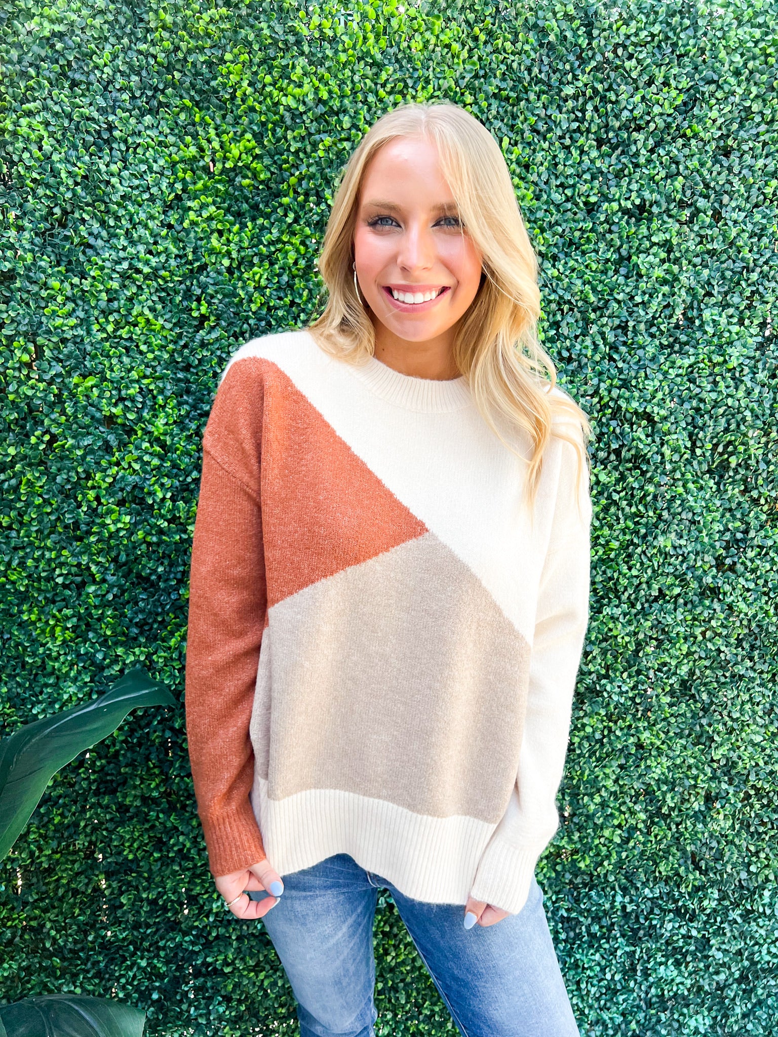 Colorblock Pullover - Cream Rust - Southern Belle Boutique