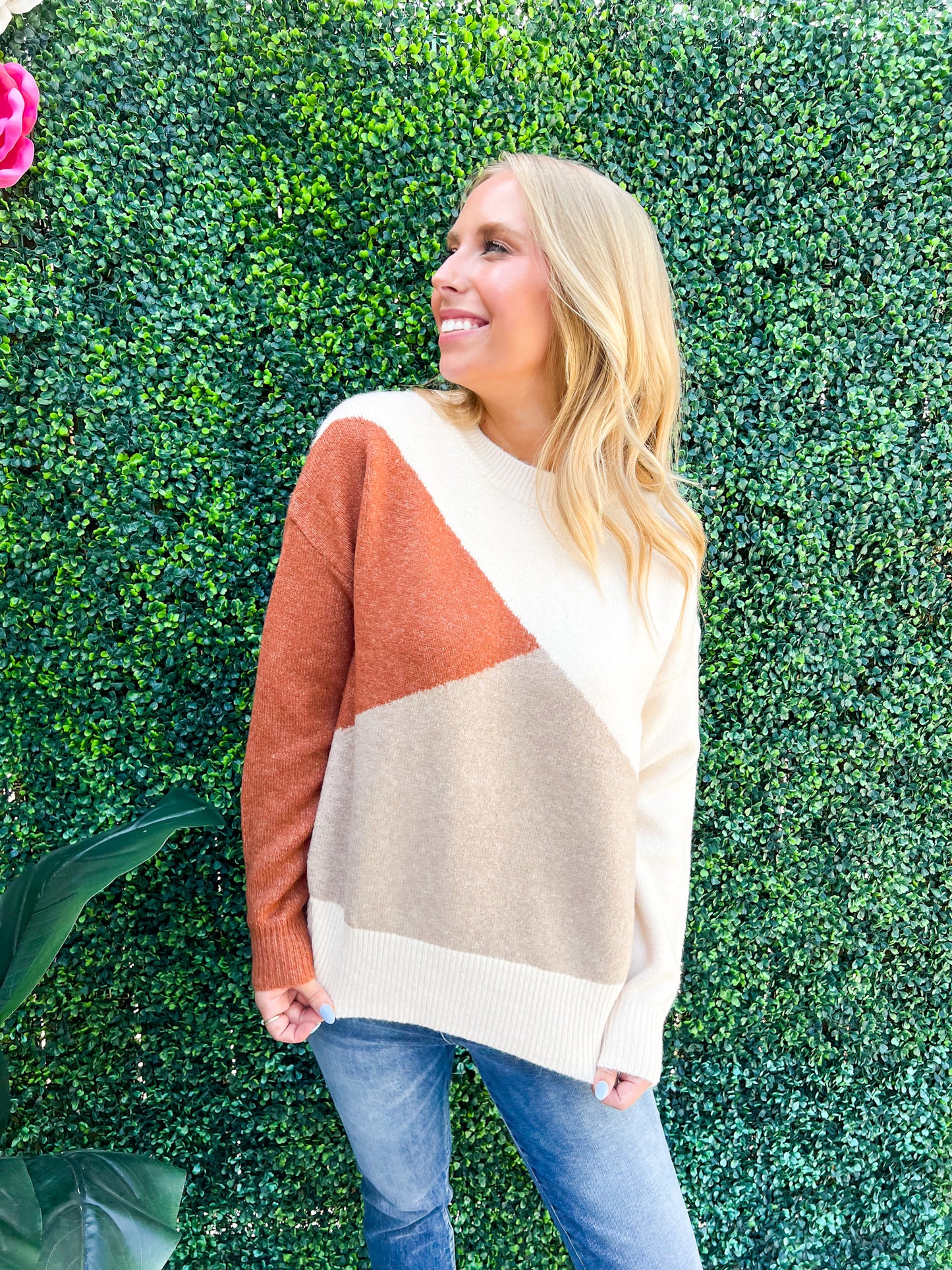 Colorblock Pullover - Cream Rust - Southern Belle Boutique