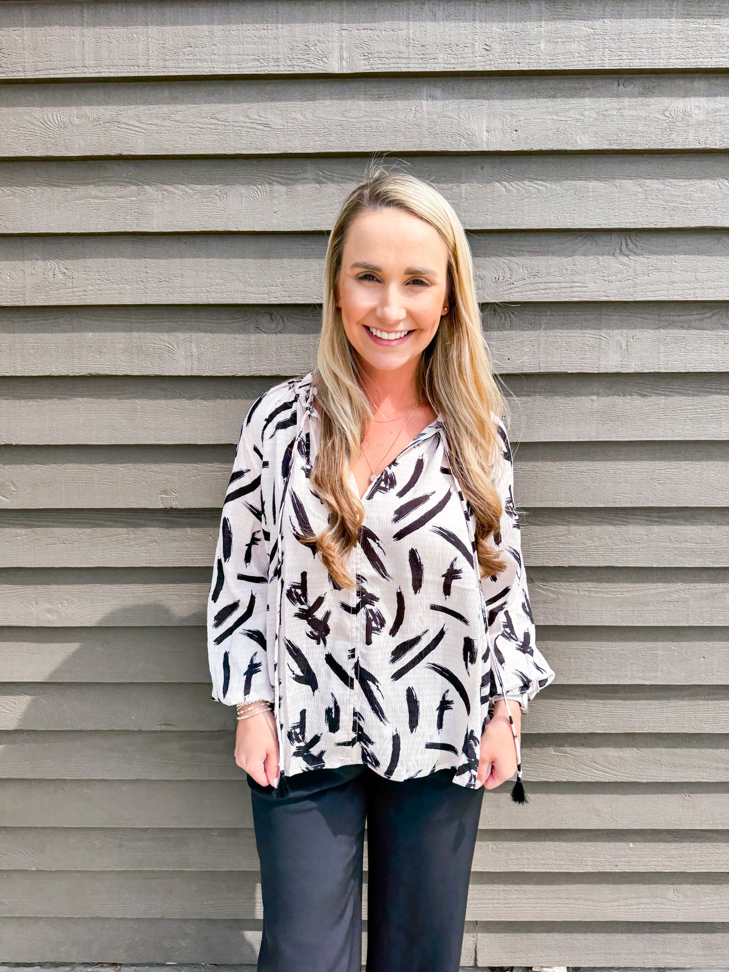 Ivory Black Blouse - Southern Belle Boutique