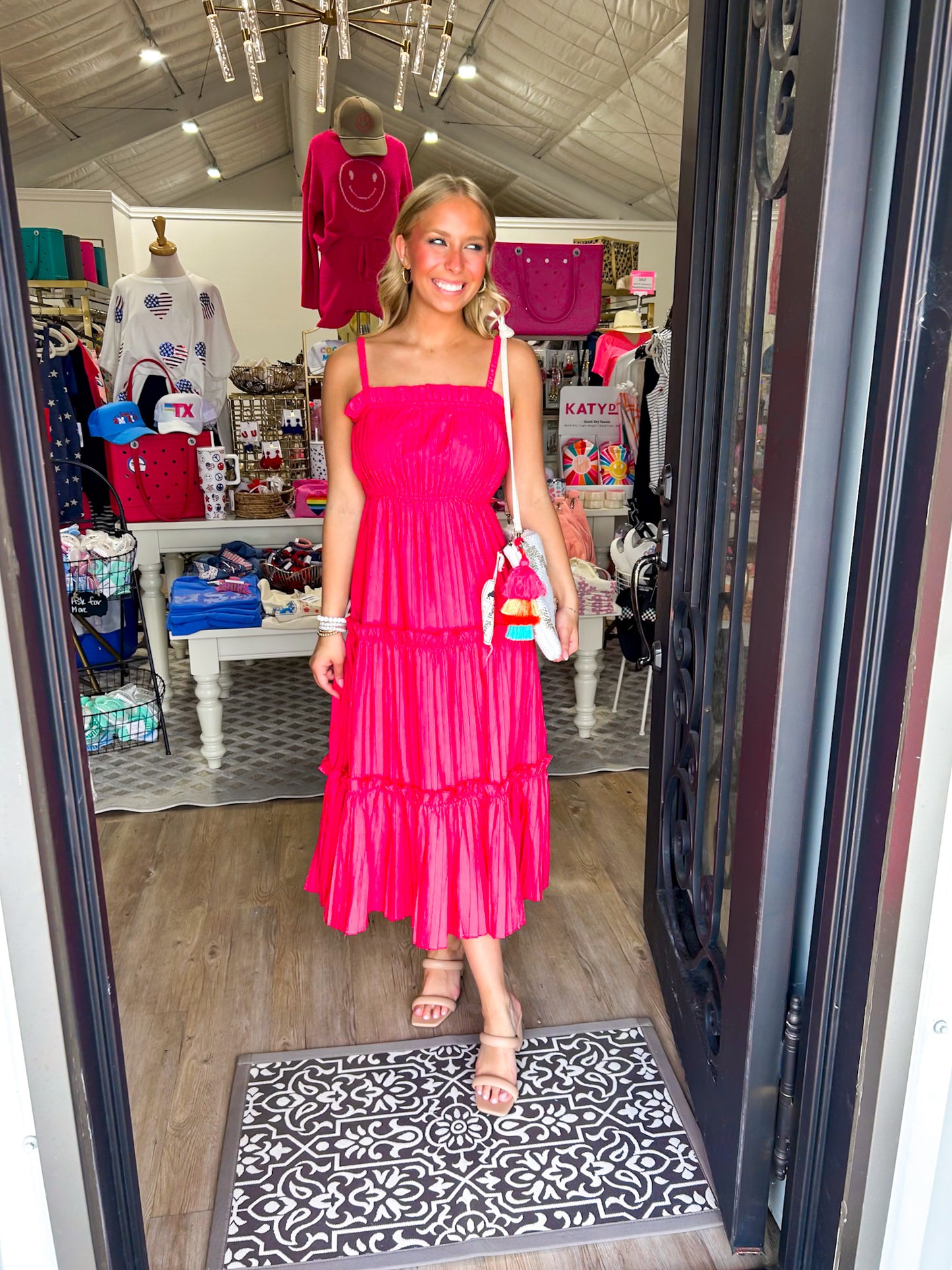 Hot Pink Midi Pleated Dress - Southern Belle Boutique
