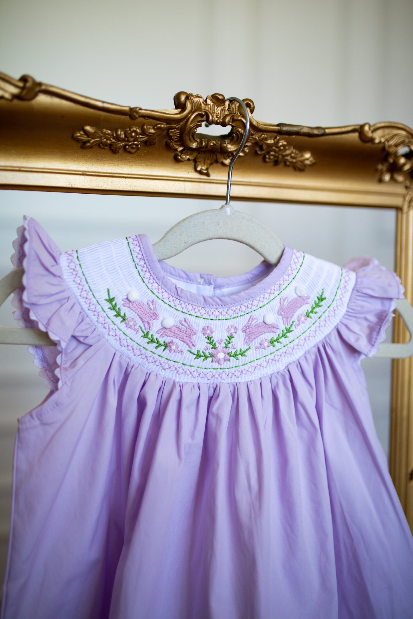 Lt Purple Bunnies Smocked Bishop Dress - Southern Belle Boutique