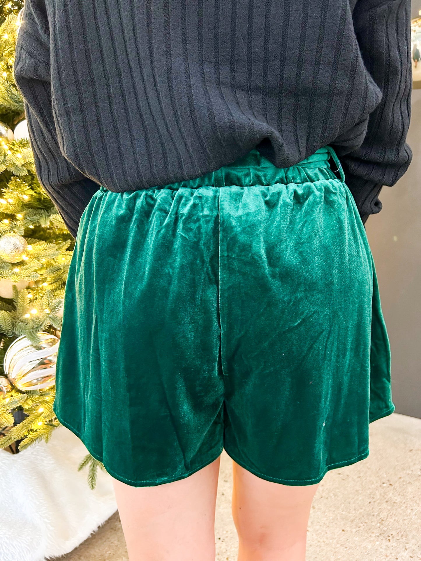 Green Velvet Shorts - Southern Belle Boutique