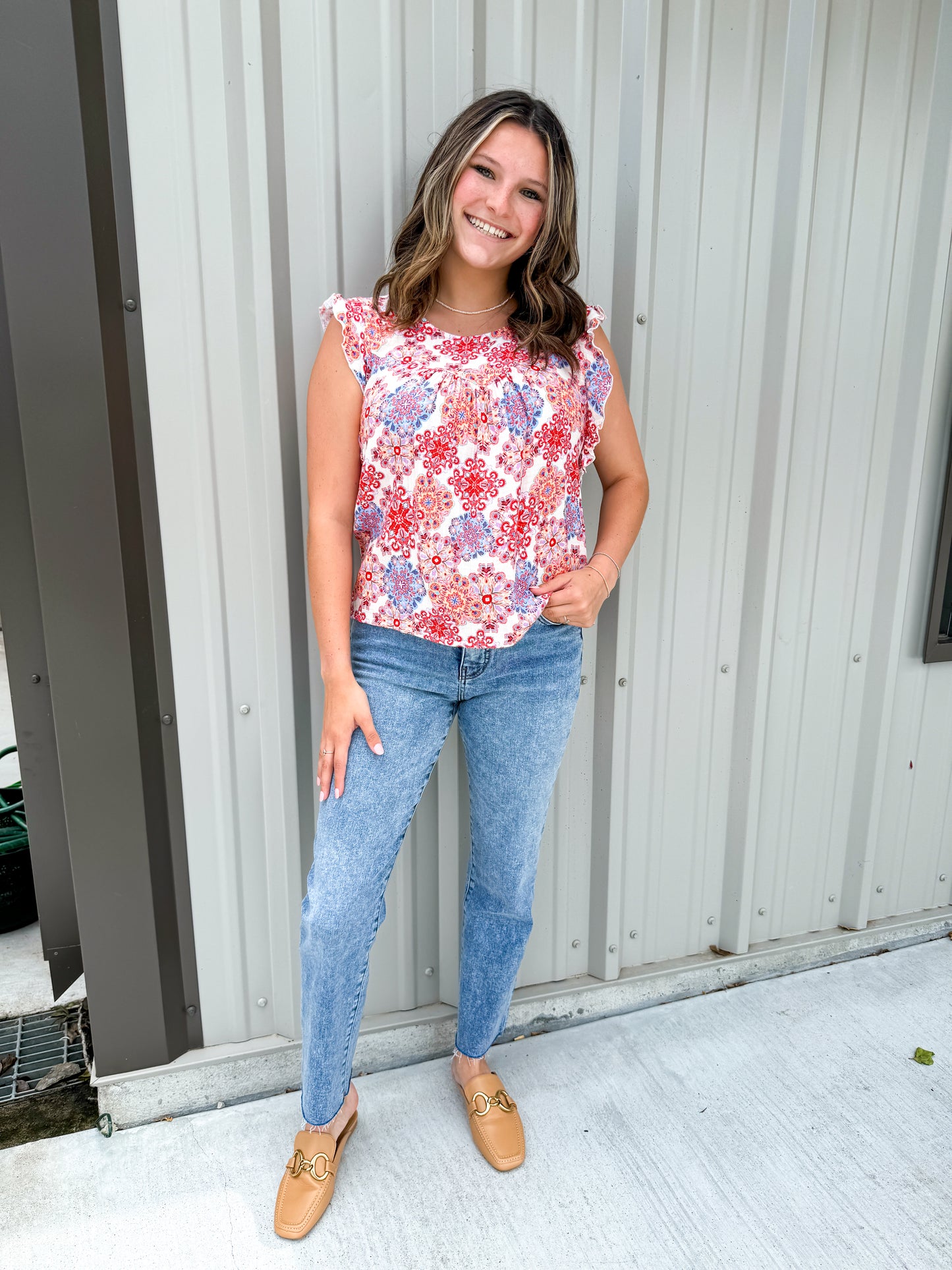 Anelia Petal Sleeve Top - Floral Medallion - Southern Belle Boutique