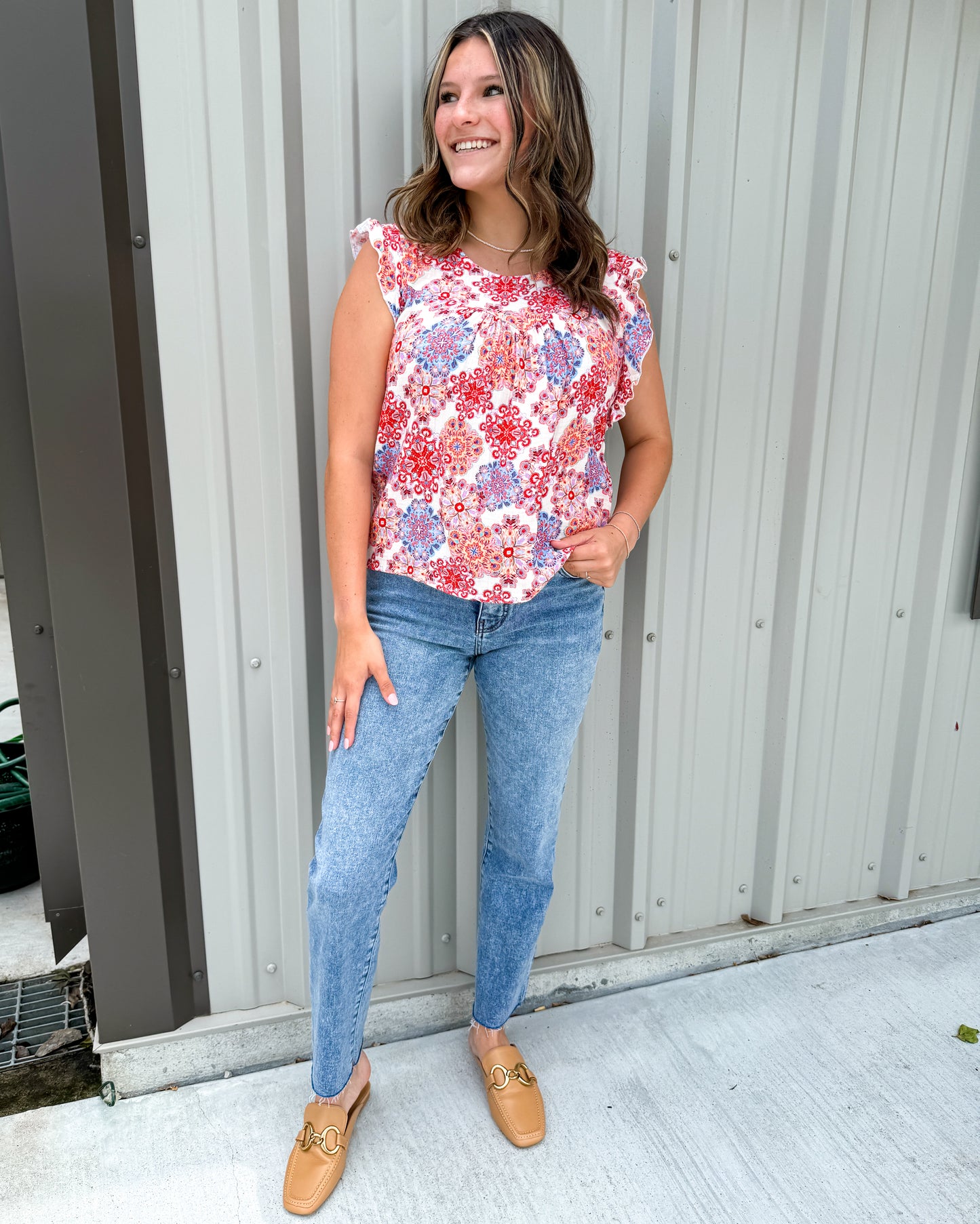 Anelia Petal Sleeve Top - Floral Medallion - Southern Belle Boutique