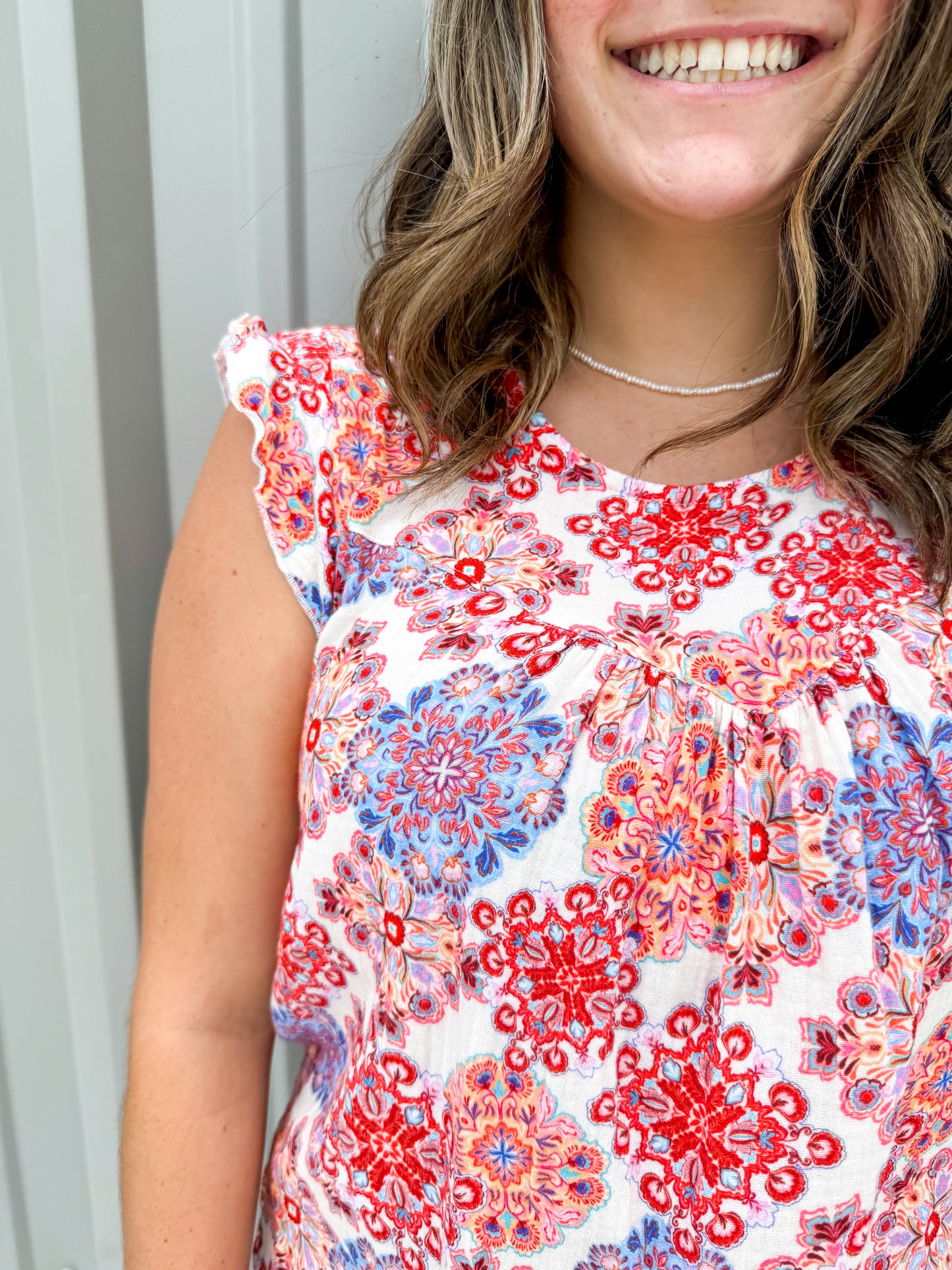Anelia Petal Sleeve Top - Floral Medallion - Southern Belle Boutique