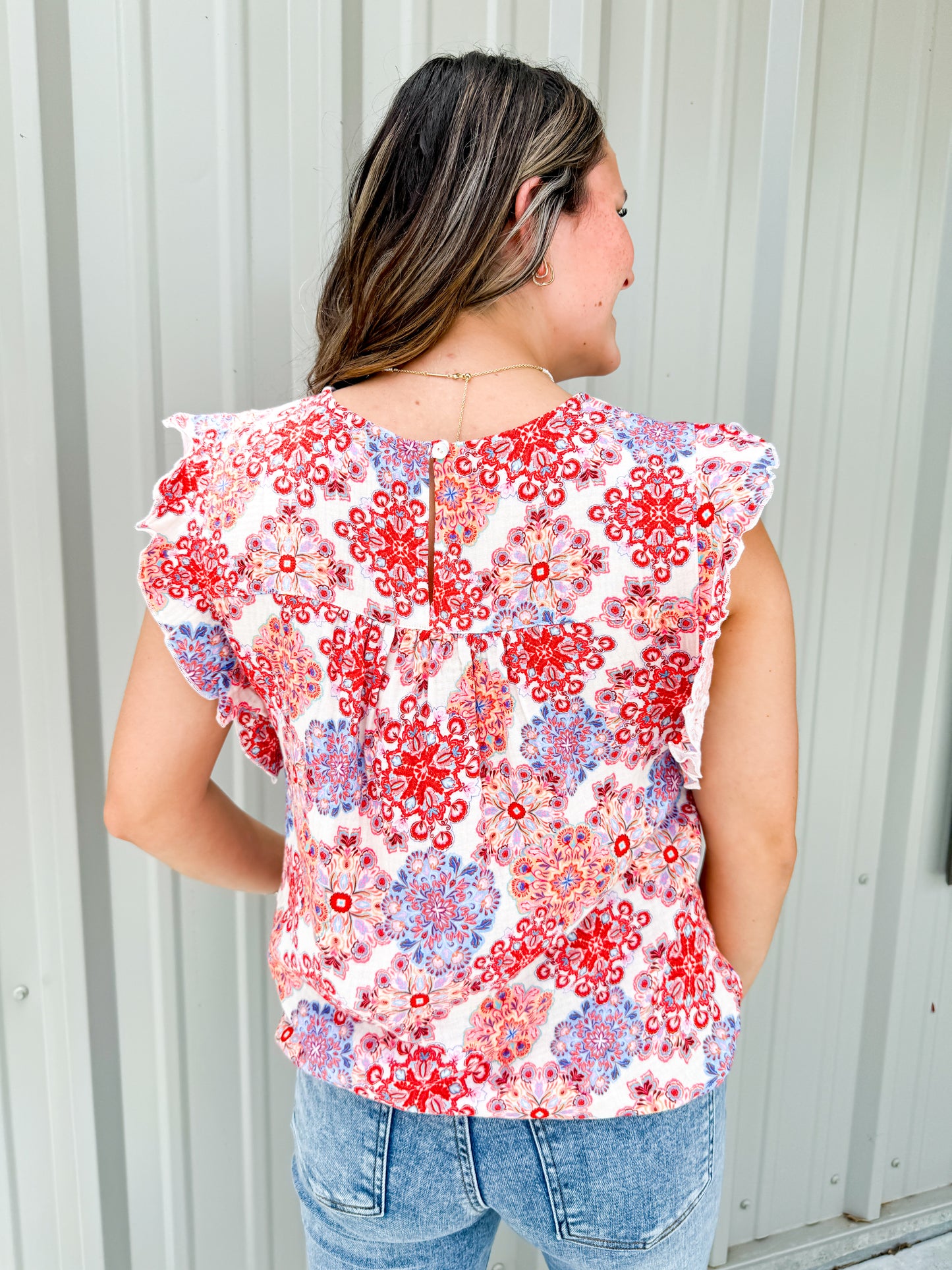 Anelia Petal Sleeve Top - Floral Medallion - Southern Belle Boutique