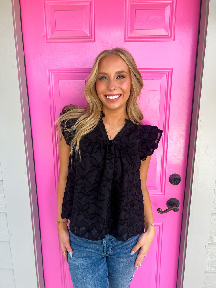 Black Sheer Flutter Sleeve Top - Southern Belle Boutique