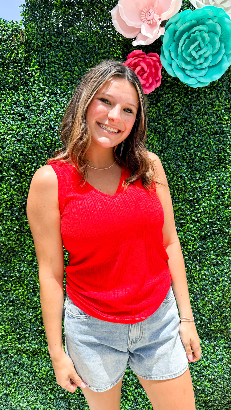 Noa V-Neck Tank - Infra Red - Southern Belle Boutique