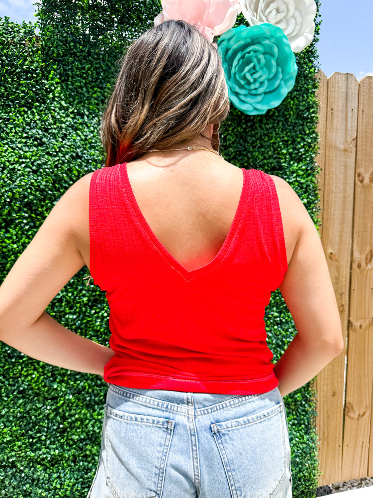 Noa V-Neck Tank - Infra Red - Southern Belle Boutique
