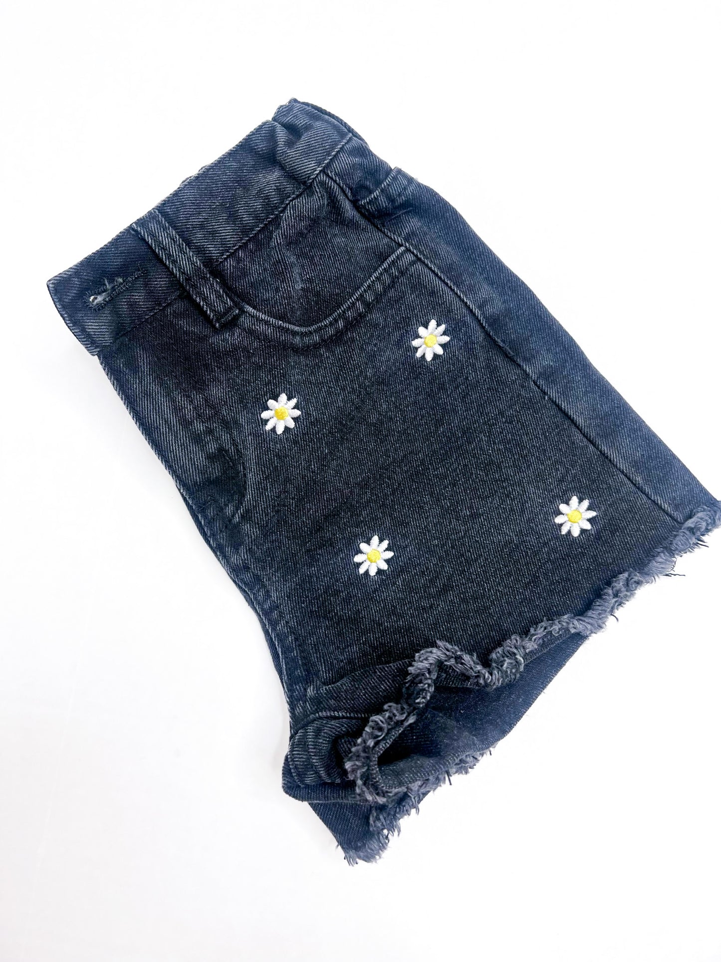 Daisy Emb Frayed Denim Shorts - Southern Belle Boutique