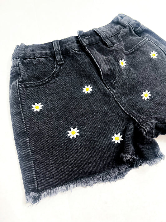 Daisy Emb Frayed Denim Shorts - Southern Belle Boutique