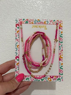 Kids Gold Star Pinks & Pearl Beaded Necklace & Bracelet - Southern Belle Boutique