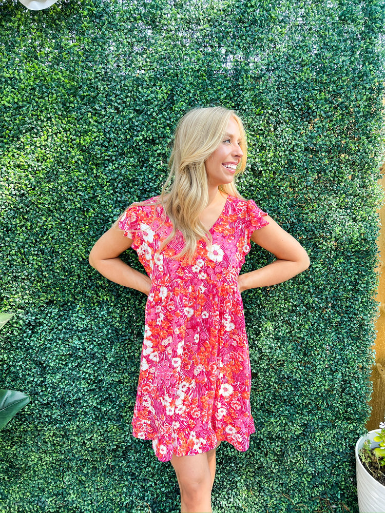 Pink Floral Print Dress - Southern Belle Boutique