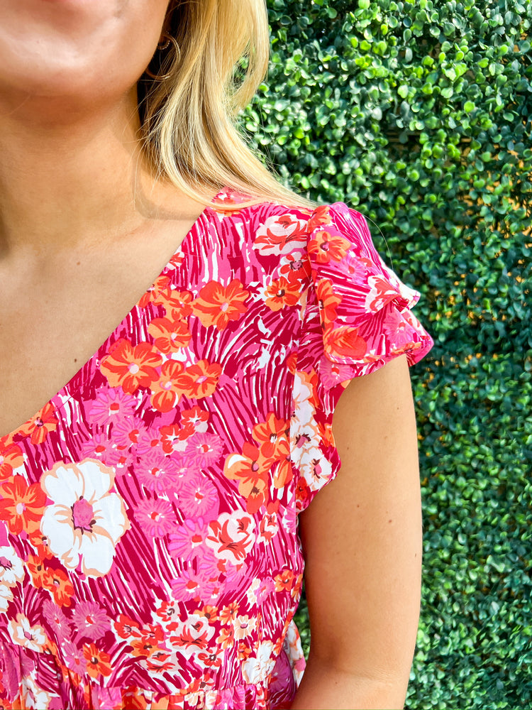 Pink Floral Print Dress - Southern Belle Boutique