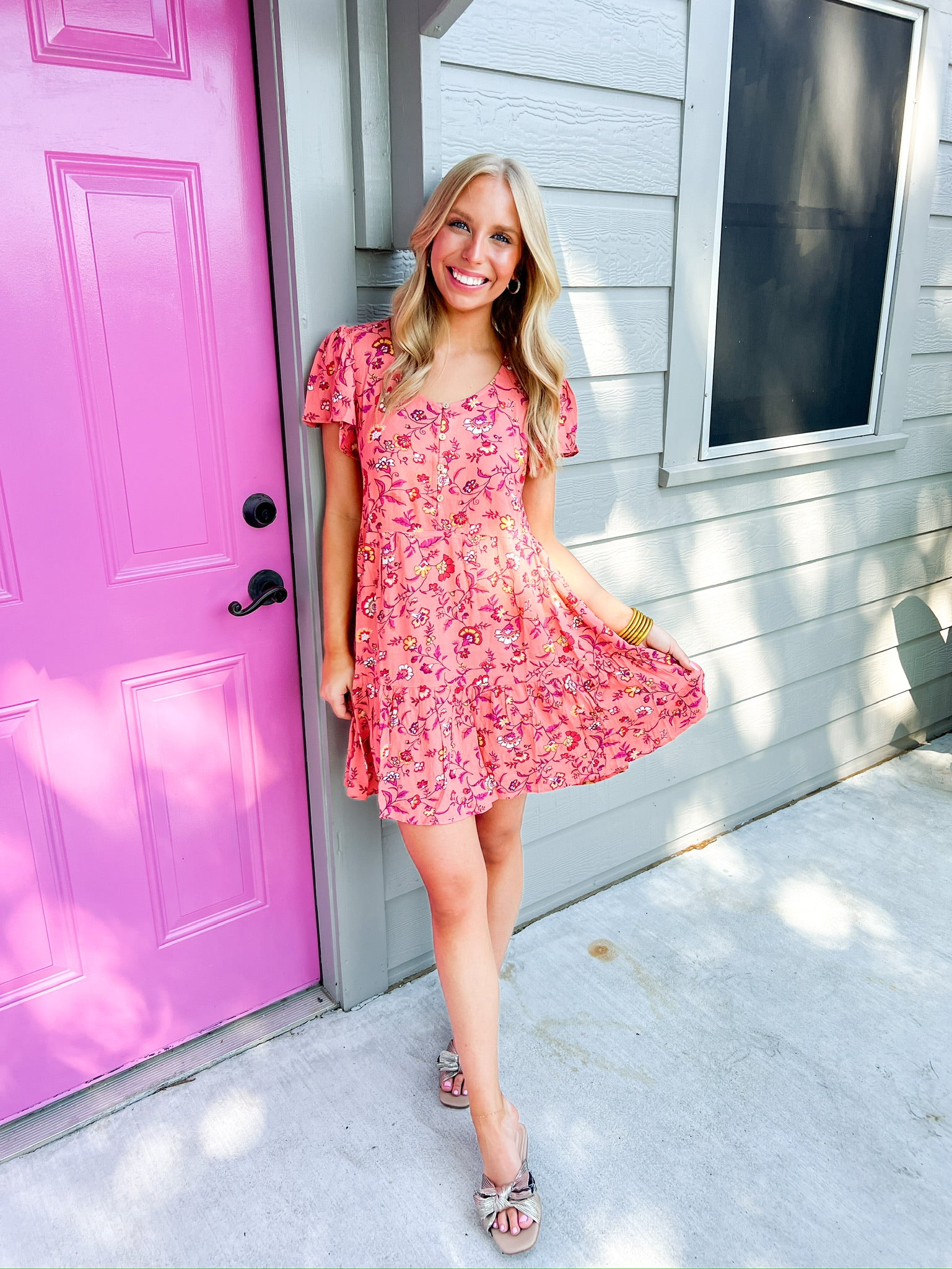 Coral Cream Dress - Southern Belle Boutique