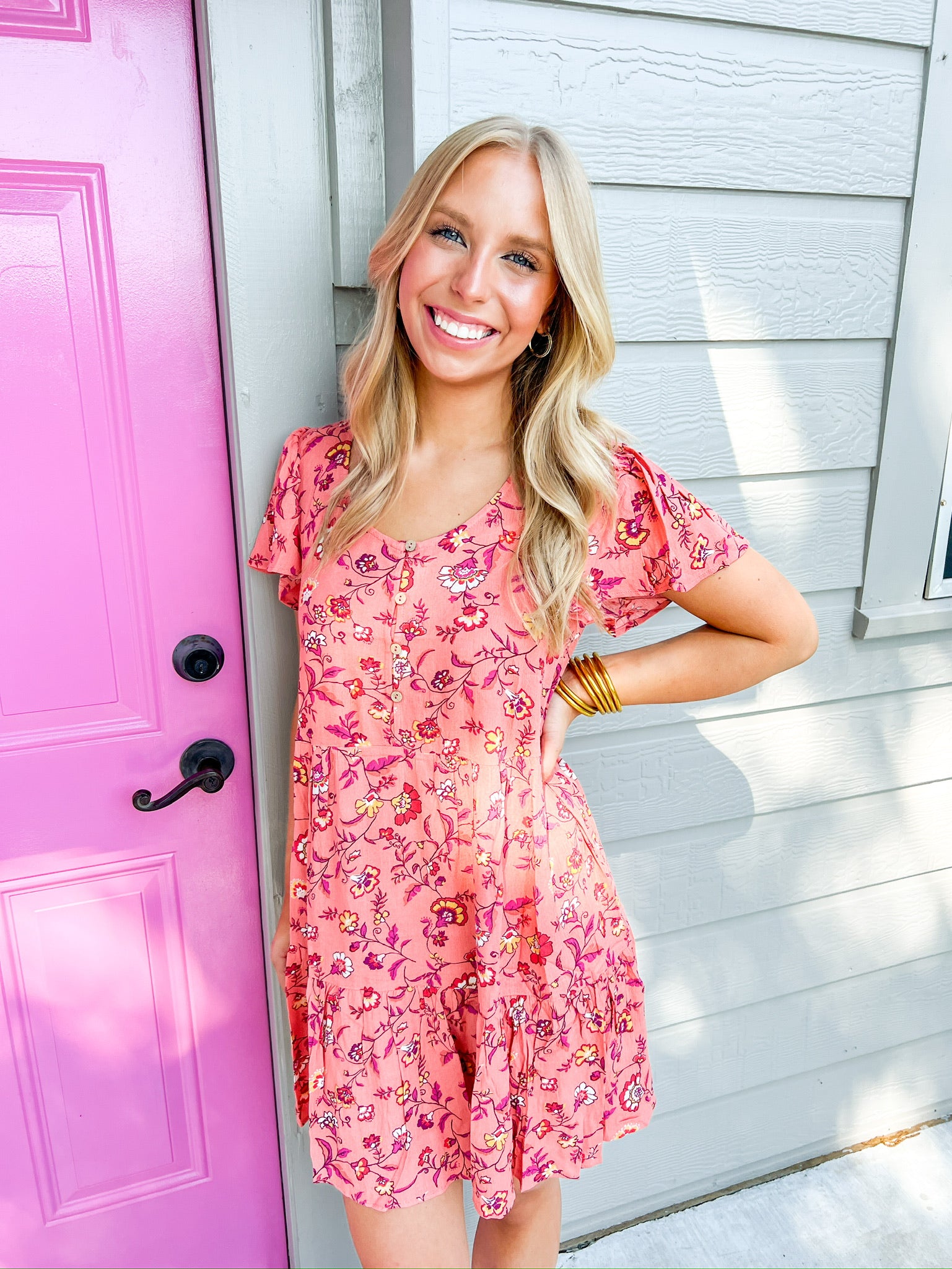 Coral Cream Dress - Southern Belle Boutique