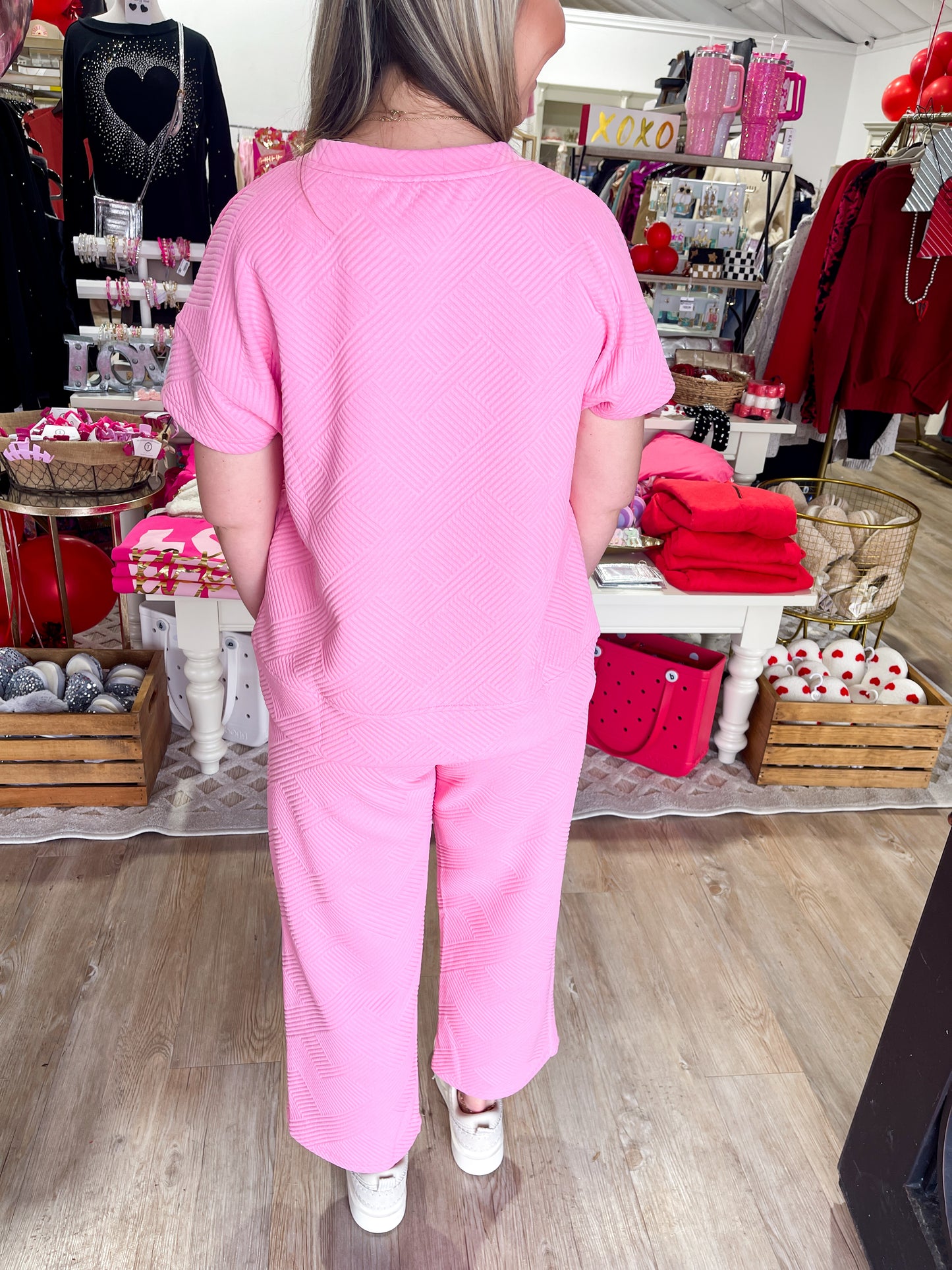 Bubble Gum Pink Waffle Pants - Southern Belle Boutique