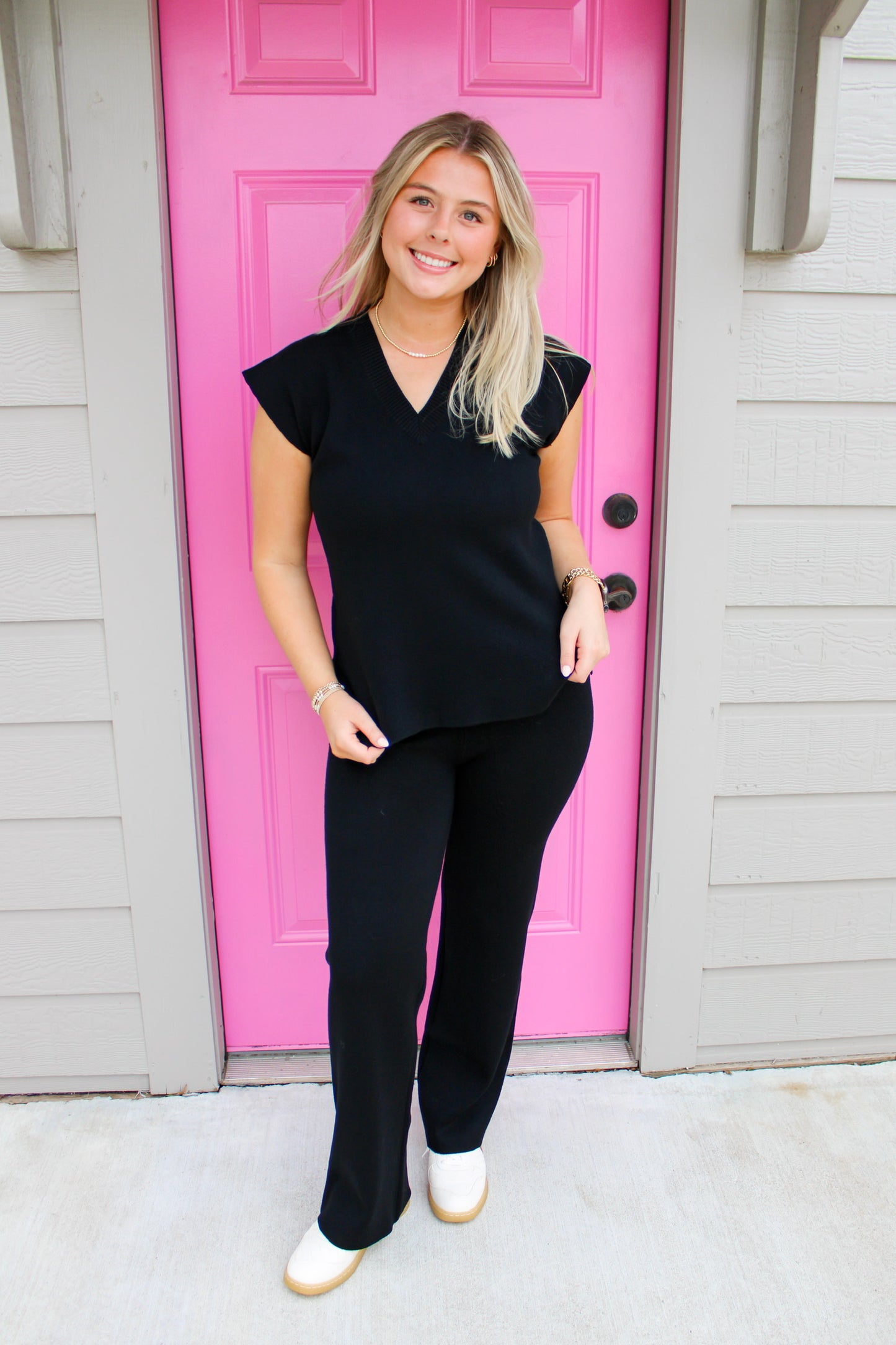 Straight Leg Sweater Pants - Black - Southern Belle Boutique
