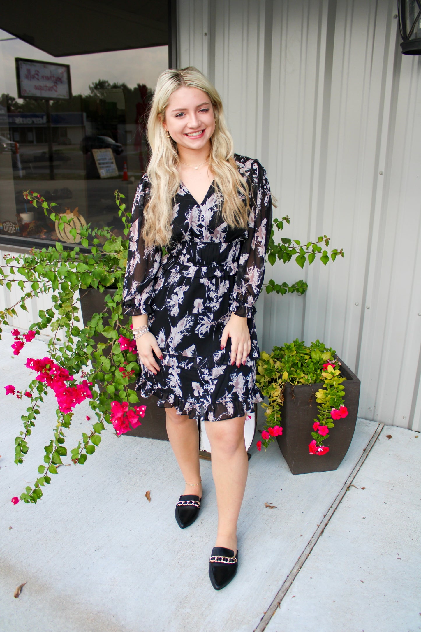 Floral Print Mini Dress - Black - Southern Belle Boutique