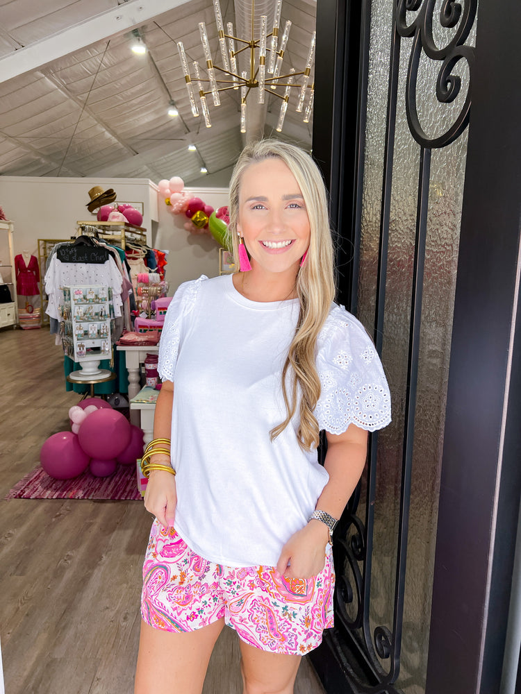 Neon Pink Paisley Print Shorts - Southern Belle Boutique