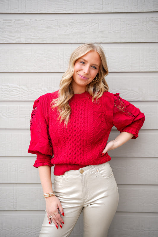 Natasha Embroidered Sweater - Vermilion - Southern Belle Boutique