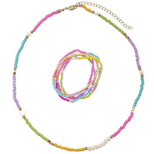Kids Pearl Flower Lime, Tq, Pink, Yellow Necklace & Bracelet - Southern Belle Boutique