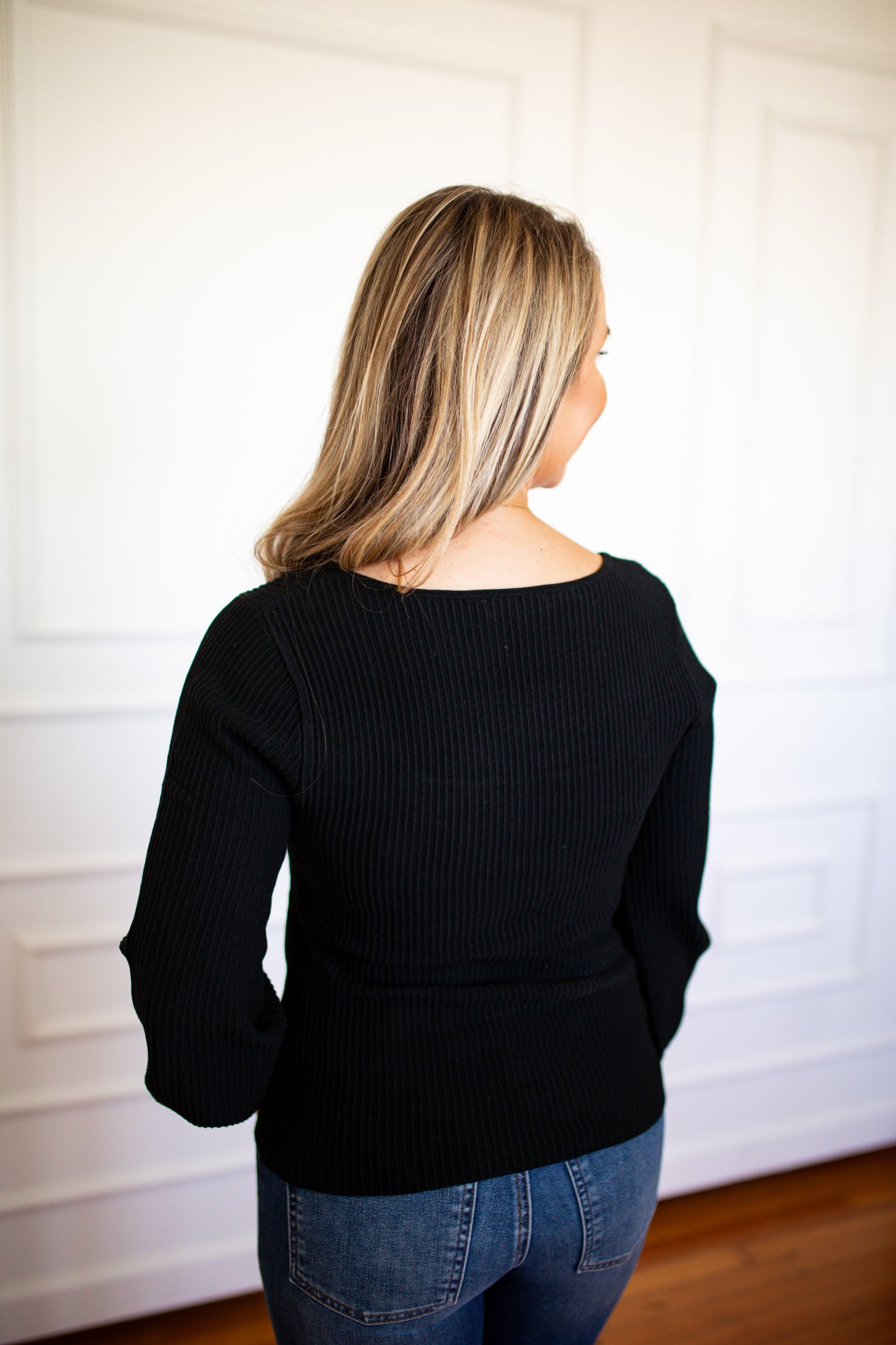 Lincoln Peplum Sleeve Sweater - Black - Southern Belle Boutique