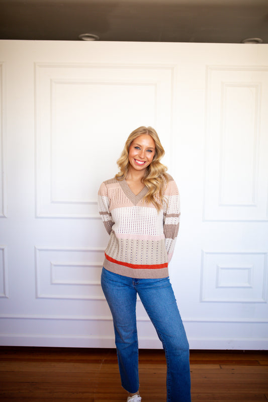 Waverly Textured Stripe Sweater - Birch Multi - Southern Belle Boutique