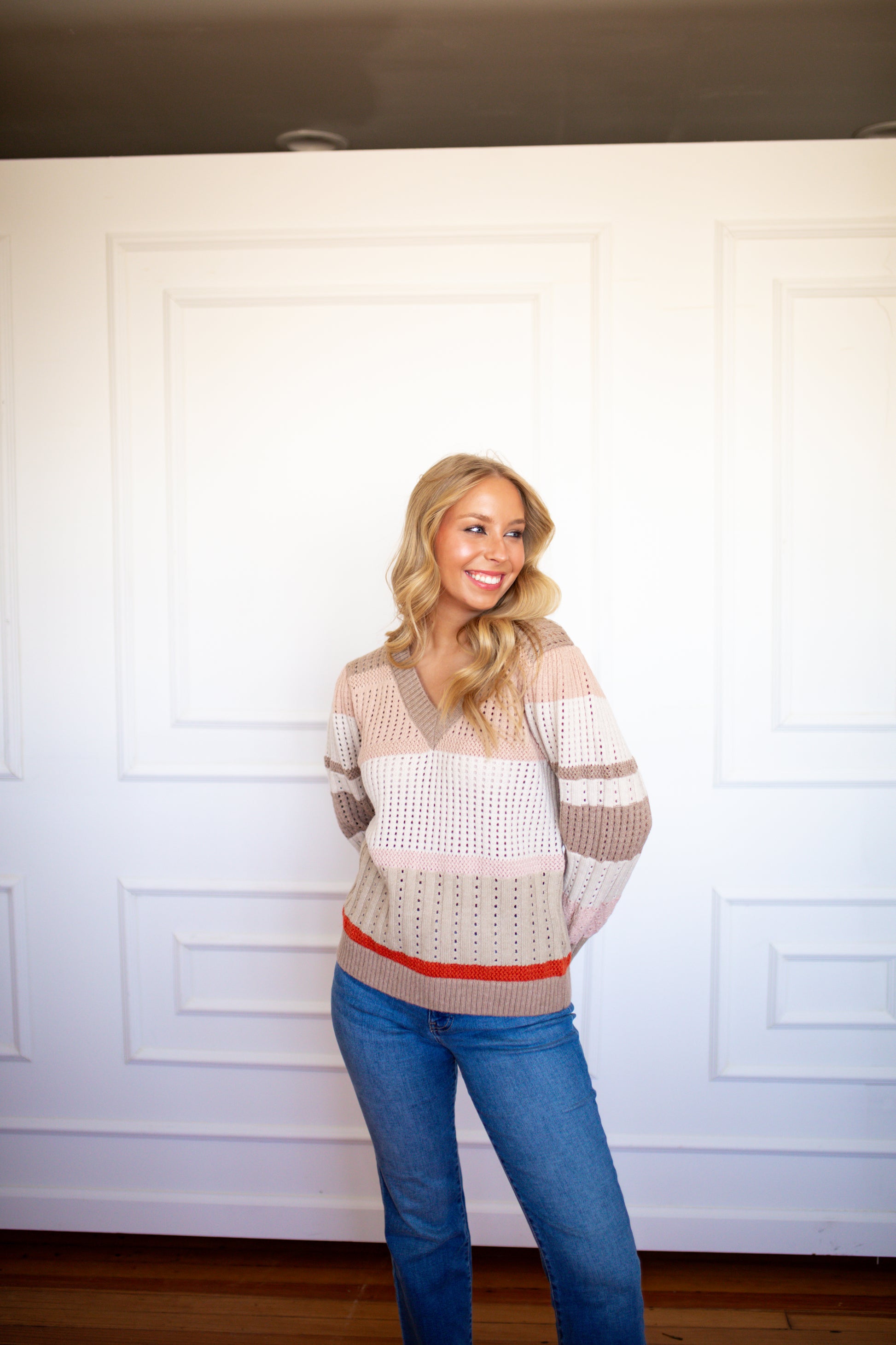 Waverly Textured Stripe Sweater - Birch Multi - Southern Belle Boutique