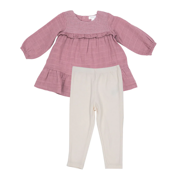 Smocked Ruffle Dress & Leggings - Fox Glove - Southern Belle Boutique