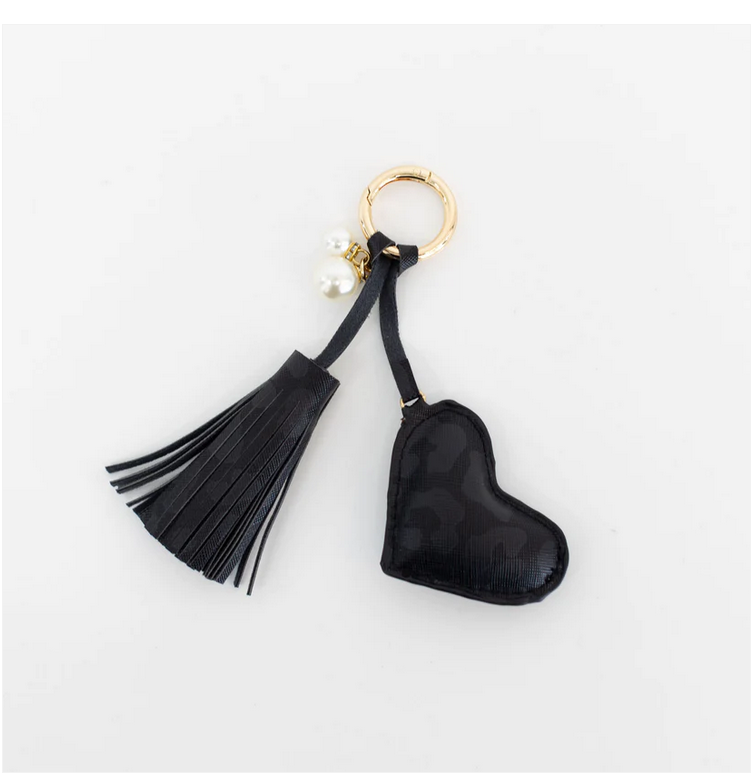 Black Leopard Dusti Rose Heart Keychain - Southern Belle Boutique