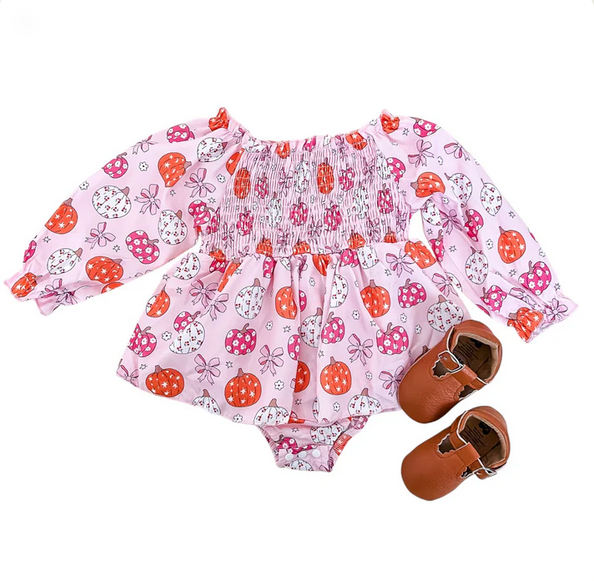 Pink Pumpkin Scrunch Romper - Southern Belle Boutique