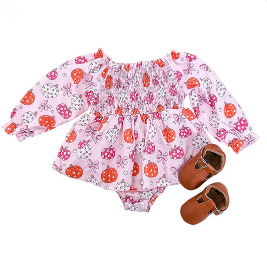 Pink Pumpkin Scrunch Romper - Southern Belle Boutique